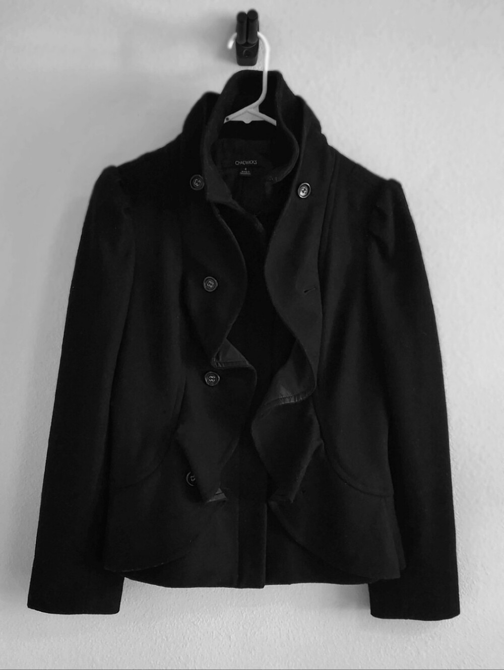 Chadwicks Wool Ruffle Peacoat With Button Detail